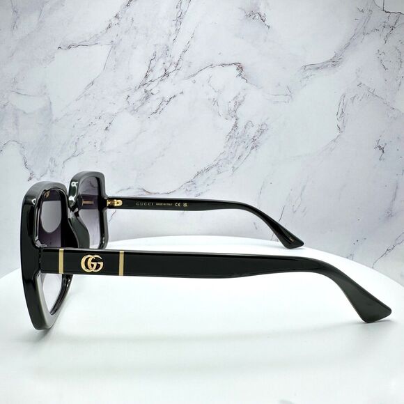 New Gucci Sunglasses Black Square Gold Interlocking GG Metal Logo Italy - Picture 4 of 16